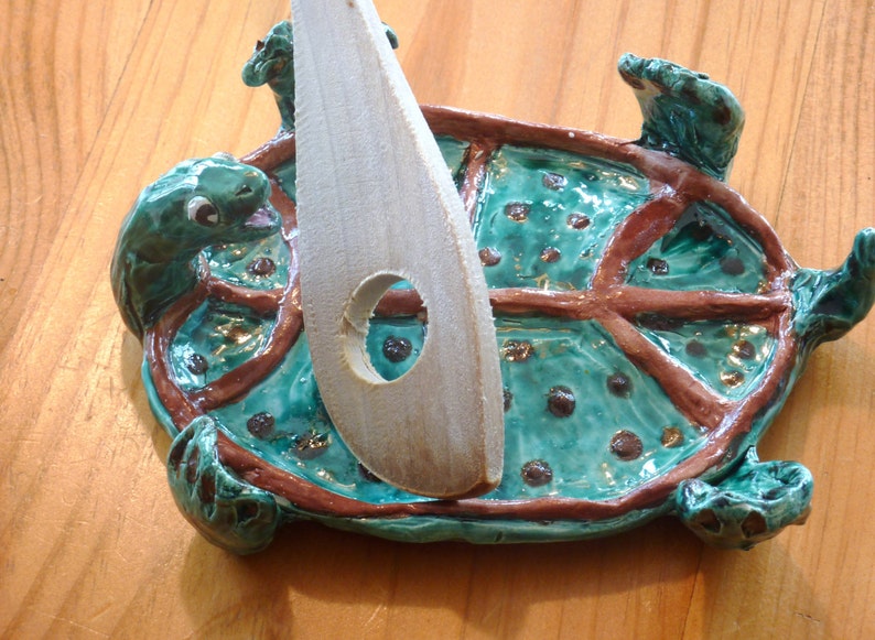 Turtle Spoon Rest. One of a kind Made from a Lump of Clay in USA, choose your colors to match your kitchen totally unique image 4