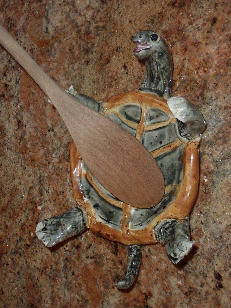 Turtle Spoon Rest. One of a kind Made from a Lump of Clay in USA, choose your colors to match your kitchen totally unique image 2