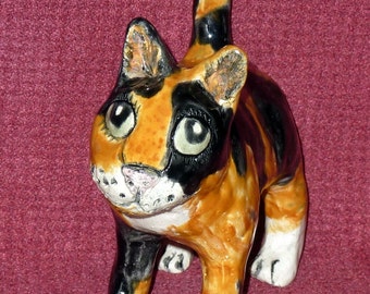 Calico Cat handmade in Us from a lump of clay totally unique