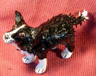 Australian Shepherd Dog Sculpture handmade in USA from a lump of clay Totally one of a kind