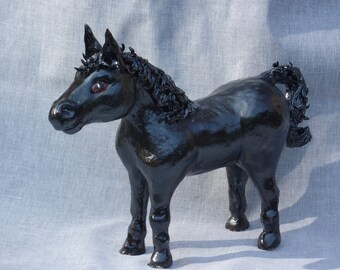 Folk Art  Horse, handmade in USA Gun Metal glaze