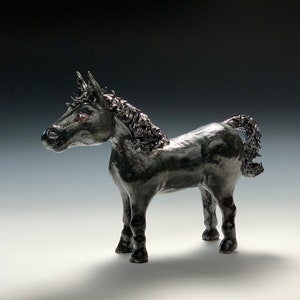 Horse made in USA from a lump of clay not a mold. Unique gun metal glaze Sold by the Artist, or get a custom made one of your horse image 1