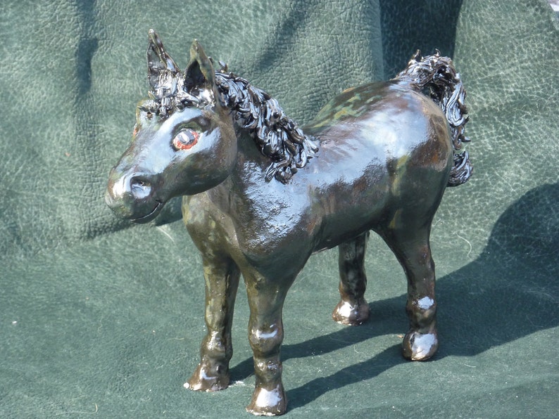 Horse made in USA from a lump of clay not a mold. Unique gun metal glaze Sold by the Artist, or get a custom made one of your horse image 6