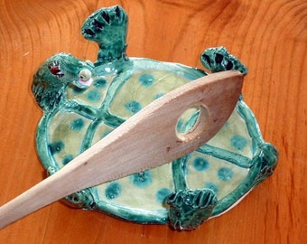 Funky Turtle spoon rest pick your colors hand built  in USA from a lump of clay totally unique Place your order  4 sea turtle