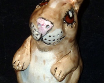 Sweet Standing  Lucky Rabbit Handmade in U.S. ceramic folk art Rabbit Sculpture