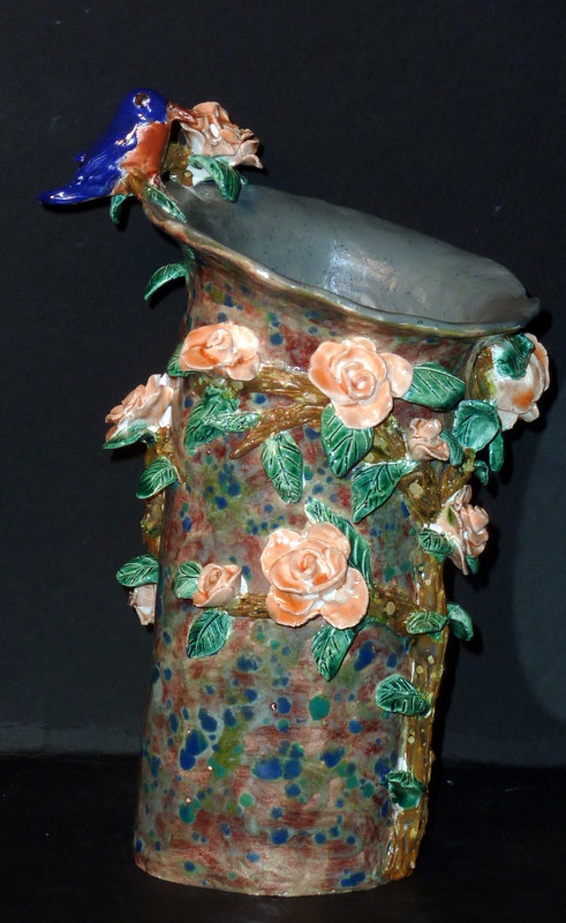 Rose Blue Bird Vase Gallery Quality Handmade in the USA From a - Etsy