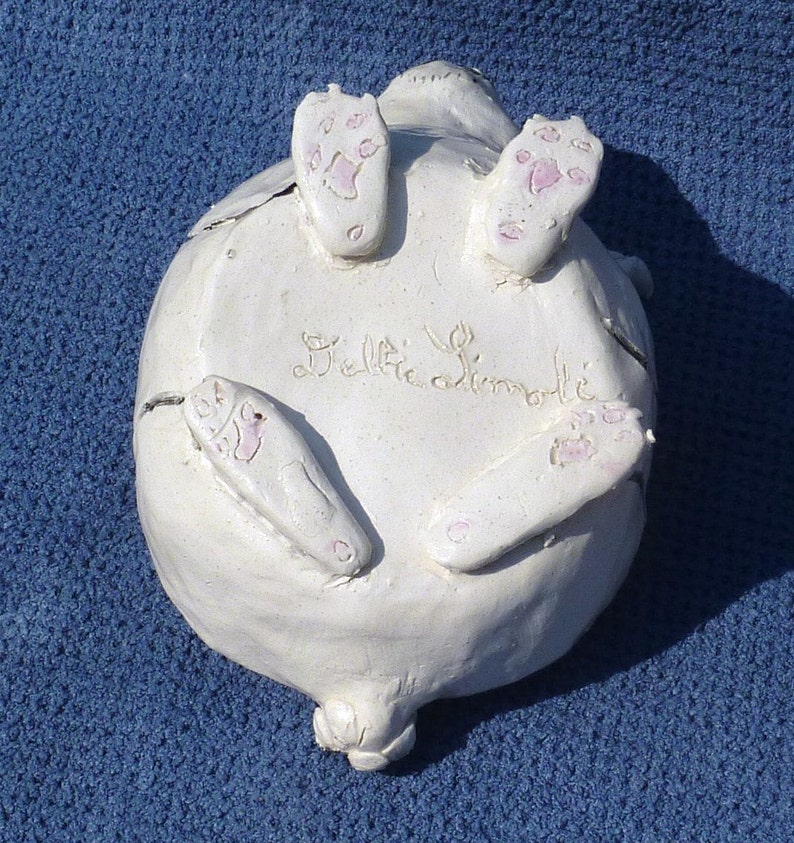 Lucky bunny rabbit 4 intact rabbit feet: Soap or jewelry trinket,dish,or spoon rest, handmade in USA from a lump of clay and fired image 5