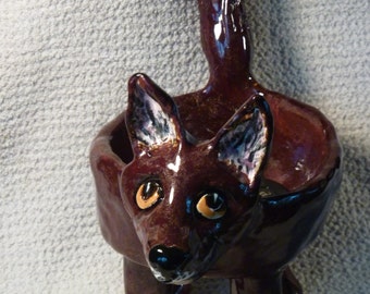 Folk Art Fox bowl handmade in USA  from a lump of clay, glitter glazed and fired in my kiln sold by Artist