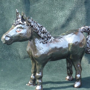 Horse made in USA from a lump of clay not a mold. Unique gun metal glaze Sold by the Artist, or get a custom made one of your horse image 5