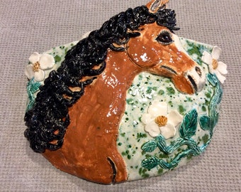 Horse Wall pocket handmade from a lump of clay