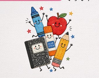 Paquete de bordado para la vuelta al cole, diseño de bordado a máquina de útiles escolares adorables, iconos de profesores (descarga instantánea).