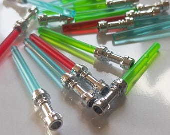 3 barras de sable de luz personalizadas LEGO de Star Wars (empuñadura) con empuñadura recta plateada cromada de Star Wars Lego