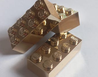 20 x Lego chrome gold Bricks 2 x 4, NEW, chrome gold, custom bricks, unique building bricks for Kids & Adults . PRICE FOR 20 pieces !!!