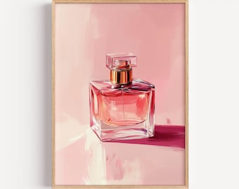Perfume Bottle Wall Art, Pink Luxury Painting, Feminine Minimal Decor, Fashion Beauty Print, Modern Glam Wall Art, Digital Download