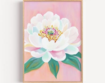 Floral Peony Bloom Printable Wall Art - Pastel Flower Painting, Charming Cottagecore Decor, Spring Botanical Artwork, Digital Art Print