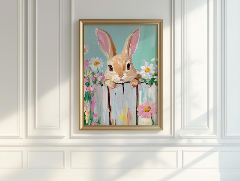 Spring Bunny Wall Art – Cute Easter Rabbit Print With Flowers, Pastel ...