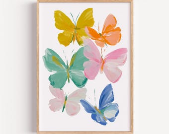 Colorful Butterfly Art Print, Pastel Brushstroke Wall Decor, Modern Nursery Butterfly Poster, Vibrant Spring Art, Whimsical Printable Decor