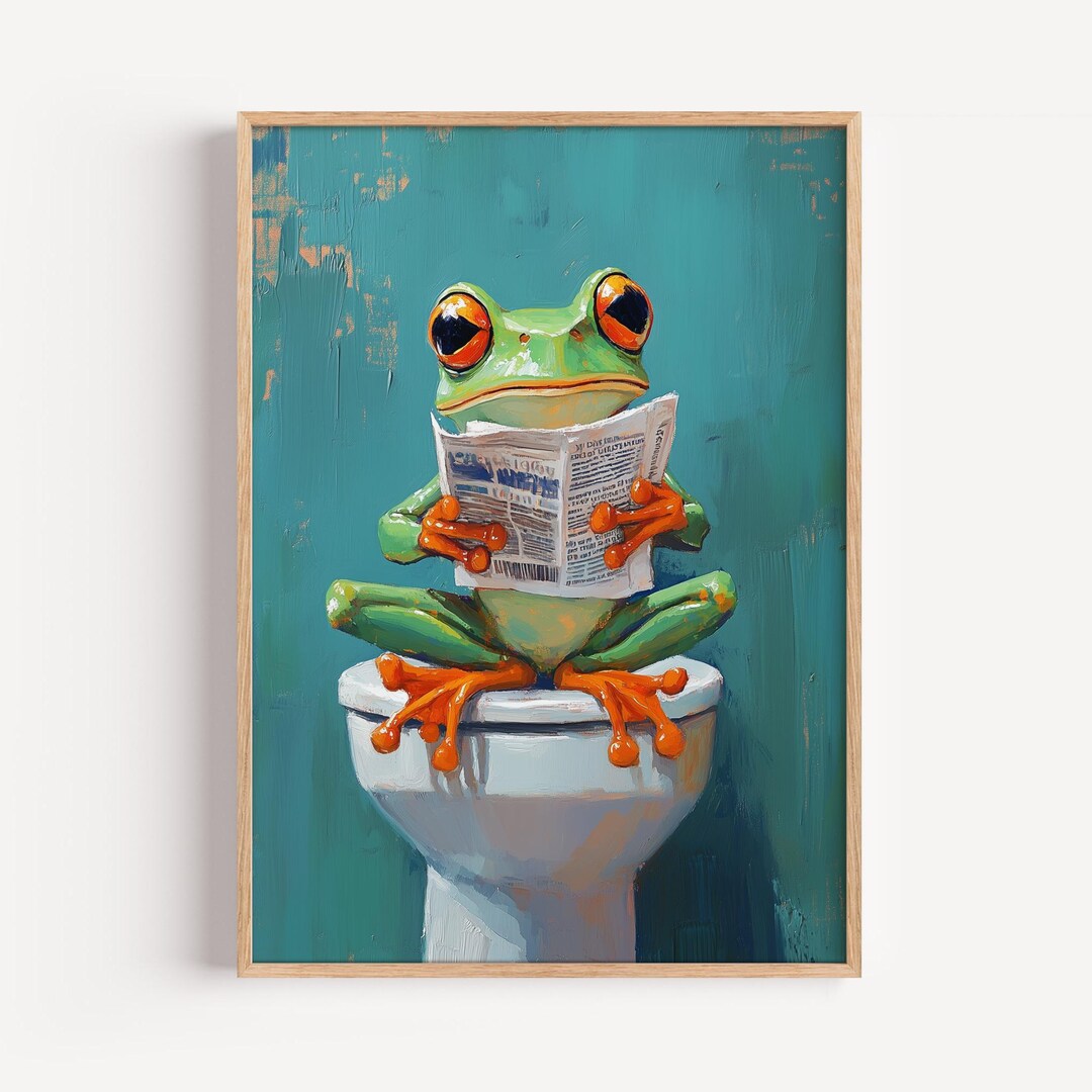 Funny Frog Bathroom Art Print, Quirky Toilet Wall Decor, Humorous ...