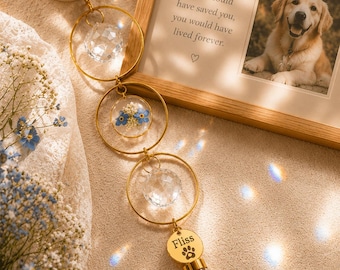 Pet Memorial Suncatcher for Dog Cat Ashes, Forget Me Not Flower Keepsake, Crystal Urn Pendant, Pet Loss Remembrance Gift