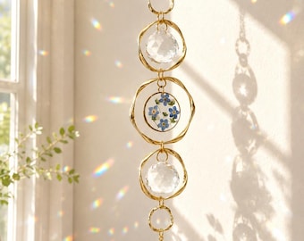 Gepersonaliseerde geboortesteen suncatcher, vergeet me niet-bloem suncatcher, kristallen regenboog maker, gedenkraam hangend, aangepast cadeau voor moeder