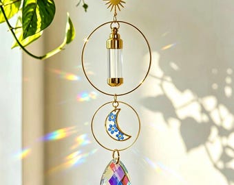 Pet Memorial Urn Suncatcher, Forget Me Not Flower, Human Ashes Keepsake, Rainbow Maker Window Hanging Gift