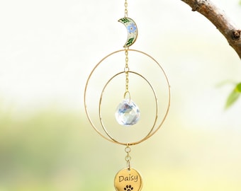 Rainbow Bridge Dog Memorial  Suncatcher, Personalized Pet Memorial Windchimes,  Forget Me Not Pressed Flower, Sympathy Dog Remembrance Gift