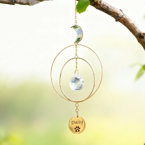 Rainbow Bridge Dog Memorial  Suncatcher, Personalized Pet Memorial Windchimes,  Forget Me Not Pressed Flower, Sympathy Dog Remembrance Gift