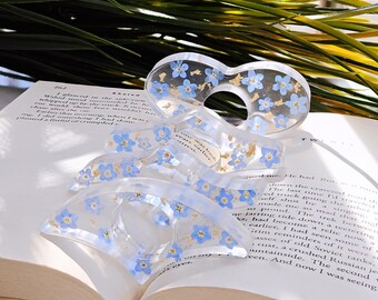 Marcapáginas de resina con diseño de nomeolvides, marcapáginas floral, regalo para amantes de los libros