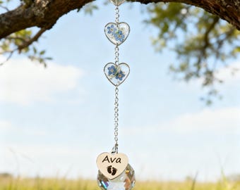 Baby Memorial Wind Chime , Forget Me Not Flower Suncatcher Ornament, Pregnancy Loss Sympathy Keepsake, Infant Loss Memorial Gift