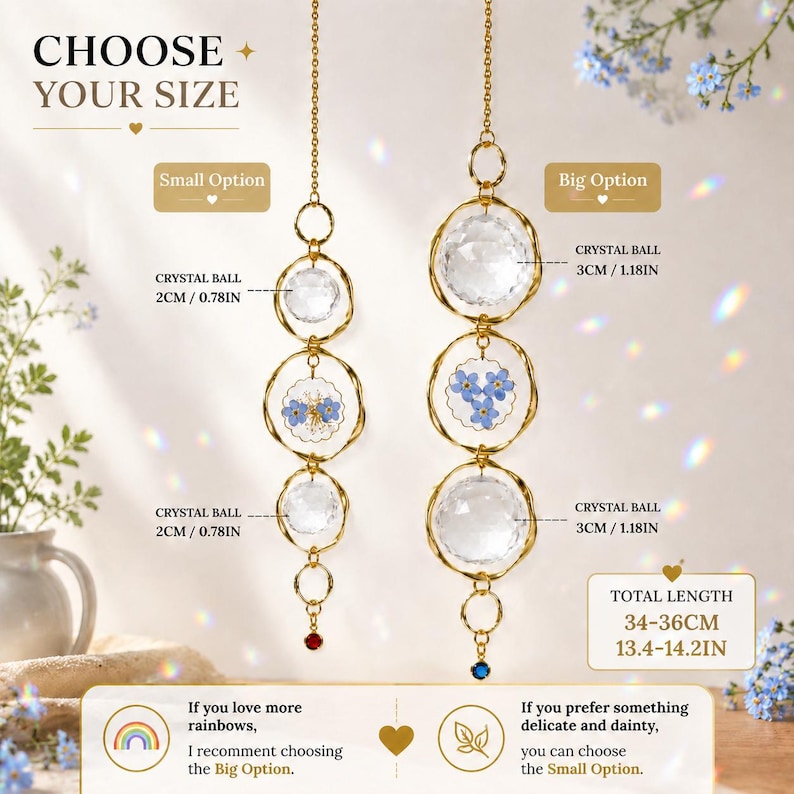 Atrapasueños personalizado con piedra natal, atrapasueños con flor nomeolvides, creador de arcoíris de cristal, adorno conmemorativo para ventana, regalo personalizado para mamá. imagen 3