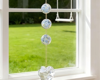 Forget-Me-Not Suncatcher, Crystal Heart Wind Chime, Memorial Gift