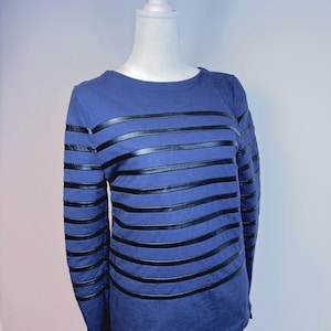 Camisa de diseño a rayas de algodón y cuero de Phoebe Philo Céline – Talla S