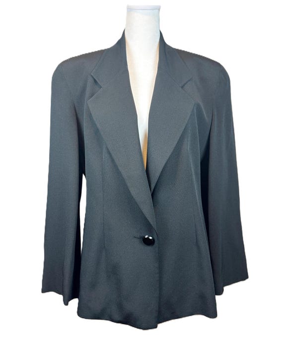 Perry Ellis, Vintage Perry Ellis F/W 1987 Runway Silk Black Long Blazer