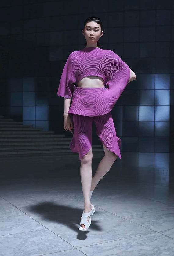 Issey Miyake Runway Pink Cropped “Fluidity Loop” Flare Pants View 2