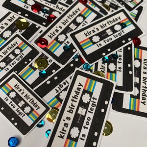 90&#39;s themed mix tape personalized confetti table toss sign pieces. 90&#39;s party decor, table scatter, too legit,90&#39;s  parties, rap mix tape