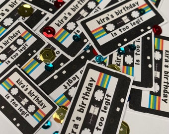 90&#39;s themed mix tape personalized confetti table toss sign pieces. 90&#39;s party decor, table scatter, too legit,90&#39;s  parties, rap mix tape