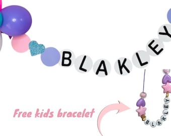 Custom Friendship  banner Bracelet, Name garland party Banner, Birthday Party Decoration, necklace banner, kids party decor W/ FREE BRACELET