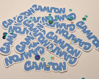 Customize name  graffiti confetti table toss pieces, baby shower party favors, 90's theme hip hop font name confetti  toss  with 32 pcs  3'