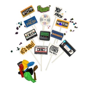 90&#39;s ol school  cupcake topper, house party, throwback party,90&#39;s theme party decor. funky fresh hip hop party theme 13 cutouts pieces signs