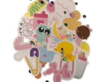 BABY SHOWER confetti cutout pieces table decorations, cupcake decorations, pink and white baby shower decor, party confetti toss