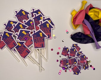 90's hip hop era  cupcake toppers with balloons and  mini confetti toss. House party, throwback party,90's theme party decor.