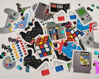 90&#39;s  video gamers party theme table toss confetti , ol school toys. ,candy,, party decor, old school throwback party decorations gamer kids