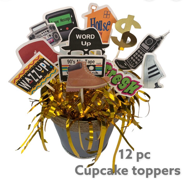 90s hip hop era cupcake topper house party throwback party90s theme party decor funky fresh hip hop party theme 12 pc cutouts