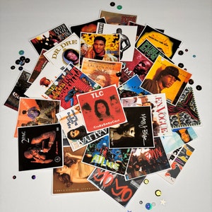 90,s (3X3) 33pcs Hip hop/R&B music Cd-album cover table toss confetti decor. Cd cover paper cut outs 90's theme  table party decorations