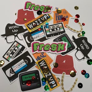 90's  hip hop party theme table toss confetti pieces. 0ld school house  party theme decor, ol’ school throwback party decorations, 90’s gear