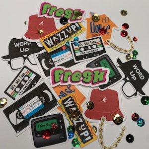 90&#39;s  hip hop party theme table toss confetti pieces. 0ld school house  party theme decor, ol’ school throwback party decorations, 90’s gear