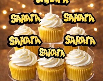 Personalized  name cupcake toppers, Custom name party decor, Set of 12 pcs, black and gold graffiti font toppers,90's party decorations
