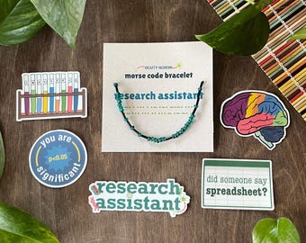 Research Assistant Gift Set - Morse Code Bracelet & Sticker Bundle / Science-Themed Gift for Grad Students, Researchers