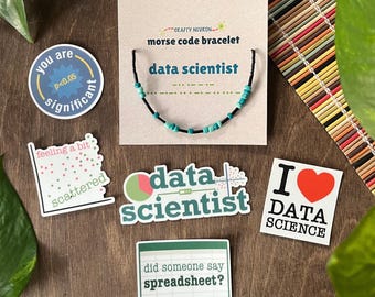Data Scientist Gift Set - Morse Code Bracelet & Sticker Bundle / Science-Themed Gift for Grad Students, Researchers