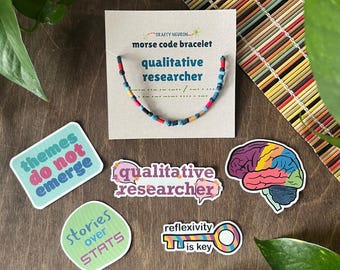 Qualitative Researcher Gift Set - Morse Code Bracelet & Sticker Bundle / Science-Themed Gift for Grad Students, Researchers